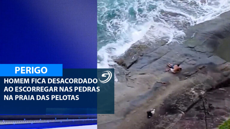 HOMEM FICA DESACORDADO AO ESCORREGAR NAS PEDRAS NA PRAIA DAS PELOTAS