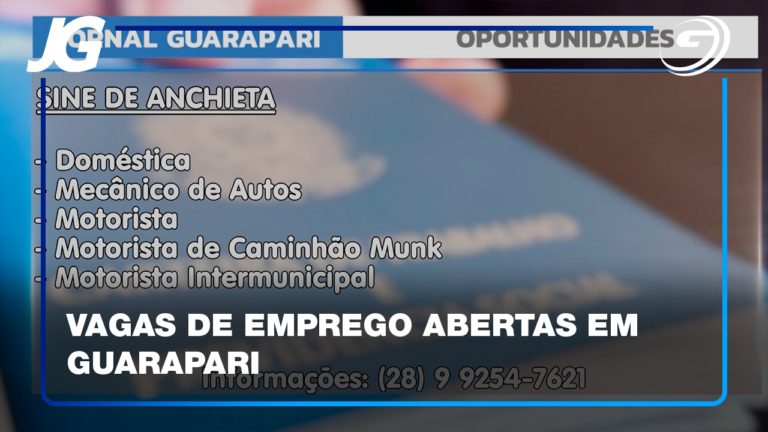 CONFIRA AS PRINCIPAIS OPORTUNIDADES ABERTAS EM GUARAPARI E REGIÃO