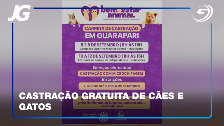 SERÃO OFERECIDAS 250 CASTRAÇÕES DE 08 A 12 DE SETEMBRO