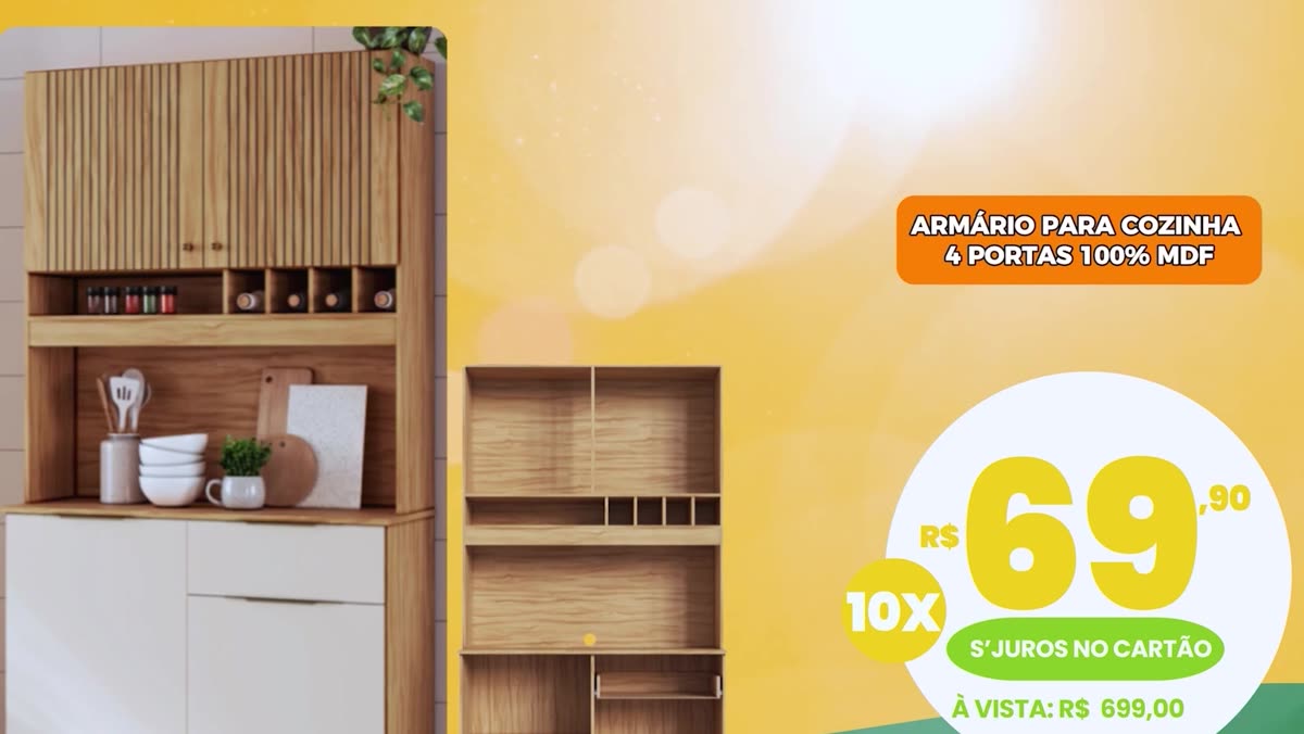 Armário de cozinha de quatro portas com adega em oferta