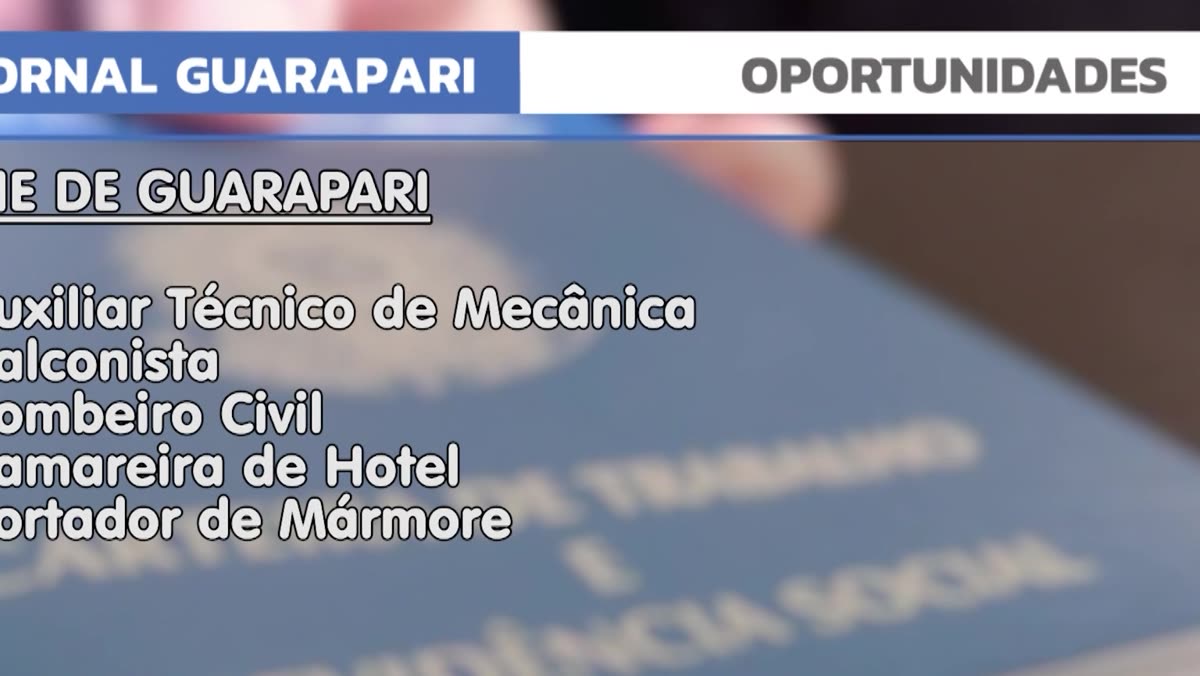 Arte com a lista de funções com vagas abertas no Sine de Guarapari