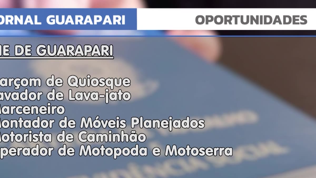 Arte com a lista de funções com vagas abertas no Sine de Guarapari