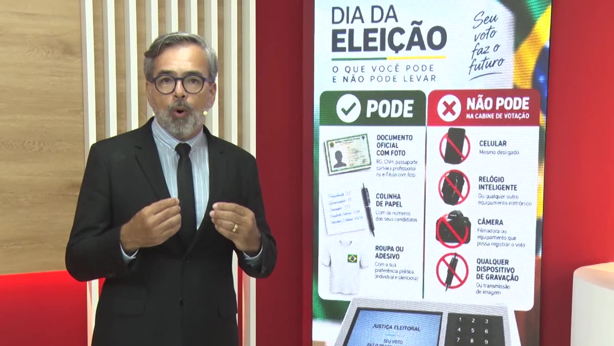Painel exibido no quadro com o que pode e o que não pode levar no dia da votação