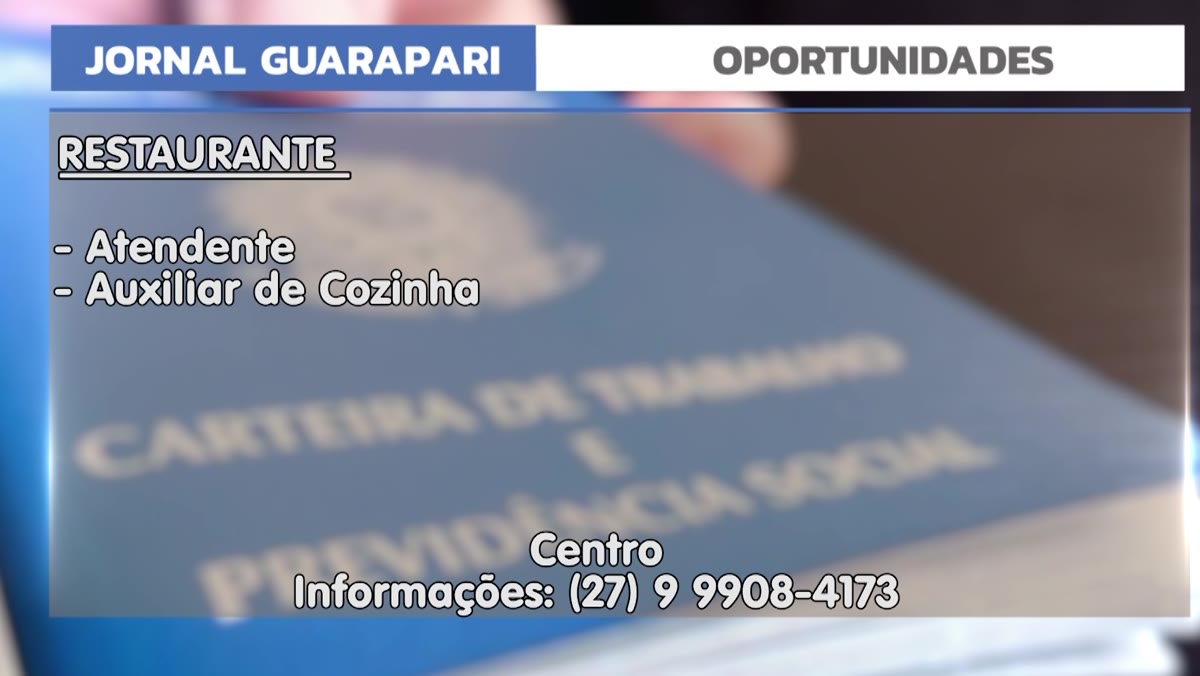 Tela com as vagas de um restaurante no Centro
