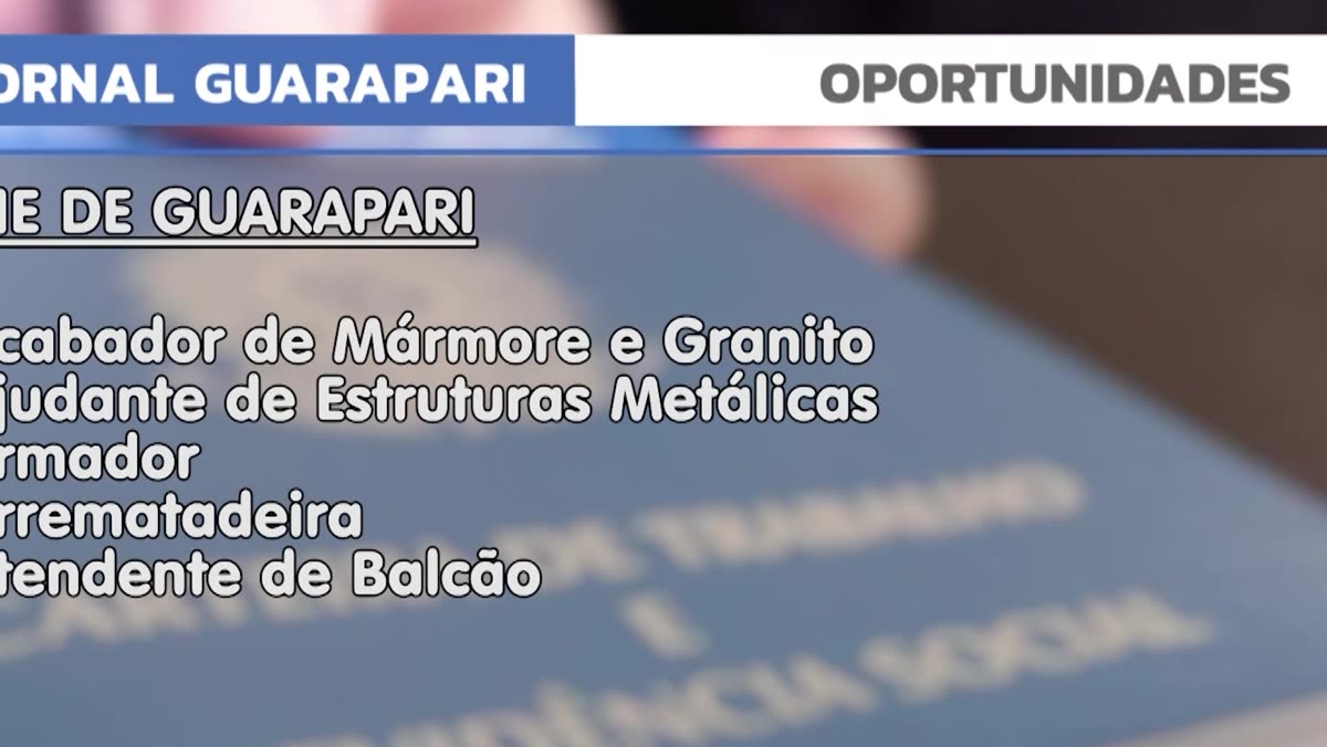 Arte com a lista de funções com vagas no Sine de Guarapari